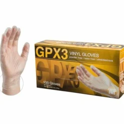 X3 Vinyl Powder-Free Industrial Gloves, XL, Clear, 100 Gloves Per Pack