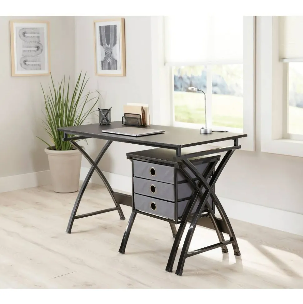 X-Cross 48"W Computer Desk With File Cabinet, Black