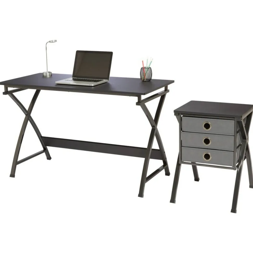 X-Cross 48"W Computer Desk With File Cabinet, Black