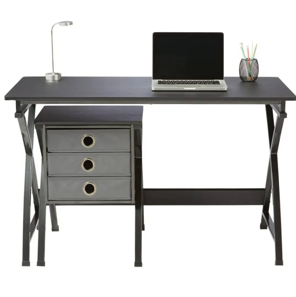 X-Cross 48"W Computer Desk With File Cabinet, Black