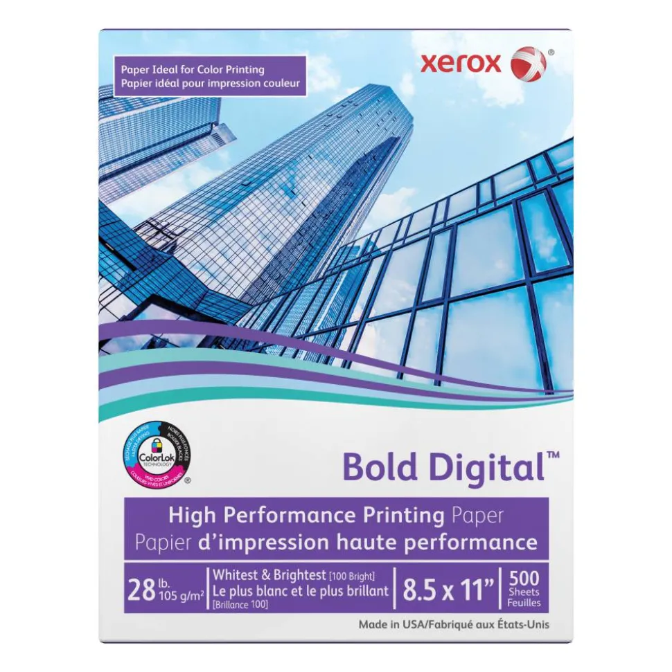 Xerox Bold Digital Printing Paper, Letter Size (8 1/2" x 11"), 100 (U.S.) Brightness, 28 Lb, FSC Certified, Ream Of 500 sheets