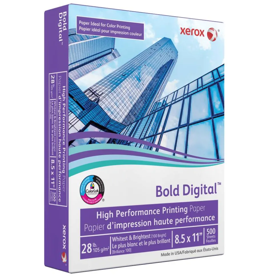 Xerox Bold Digital Printing Paper, Letter Size (8 1/2" x 11"), 100 (U.S.) Brightness, 28 Lb, FSC Certified, Ream Of 500 sheets