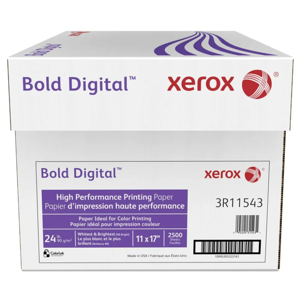 Xerox Bold Digital Printing Paper, 5 Reams, Ledger Size (11" x 17"), 98 (U.S.) Brightness, 24 Lb, FSC Certified, Ream Of 500 sheets