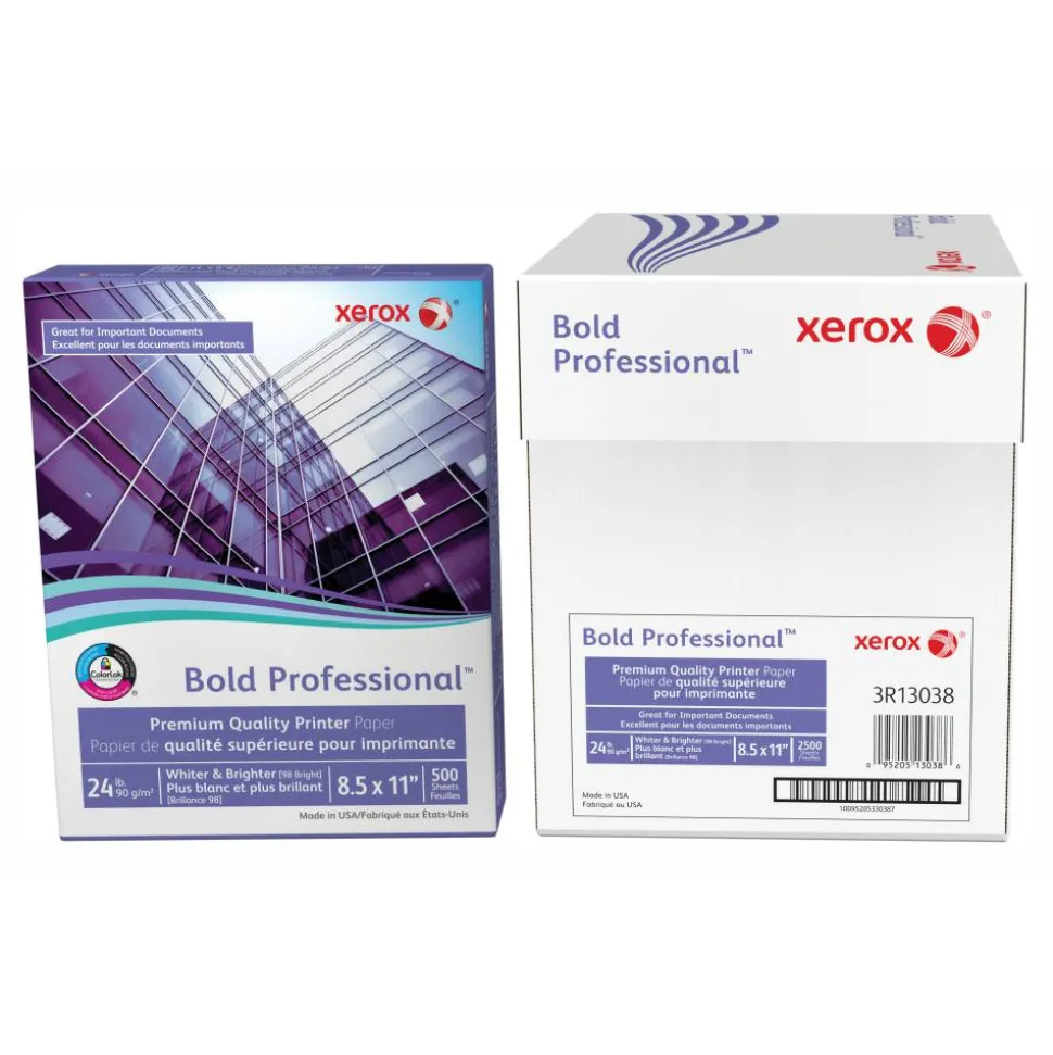 Xerox Bold Professional Premium Quality Inkjet Or Laser Paper, 5 Reams, Letter Size, Ream Of 500 sheets, 24 Lb, 98 Brightness - 3R13038-CS