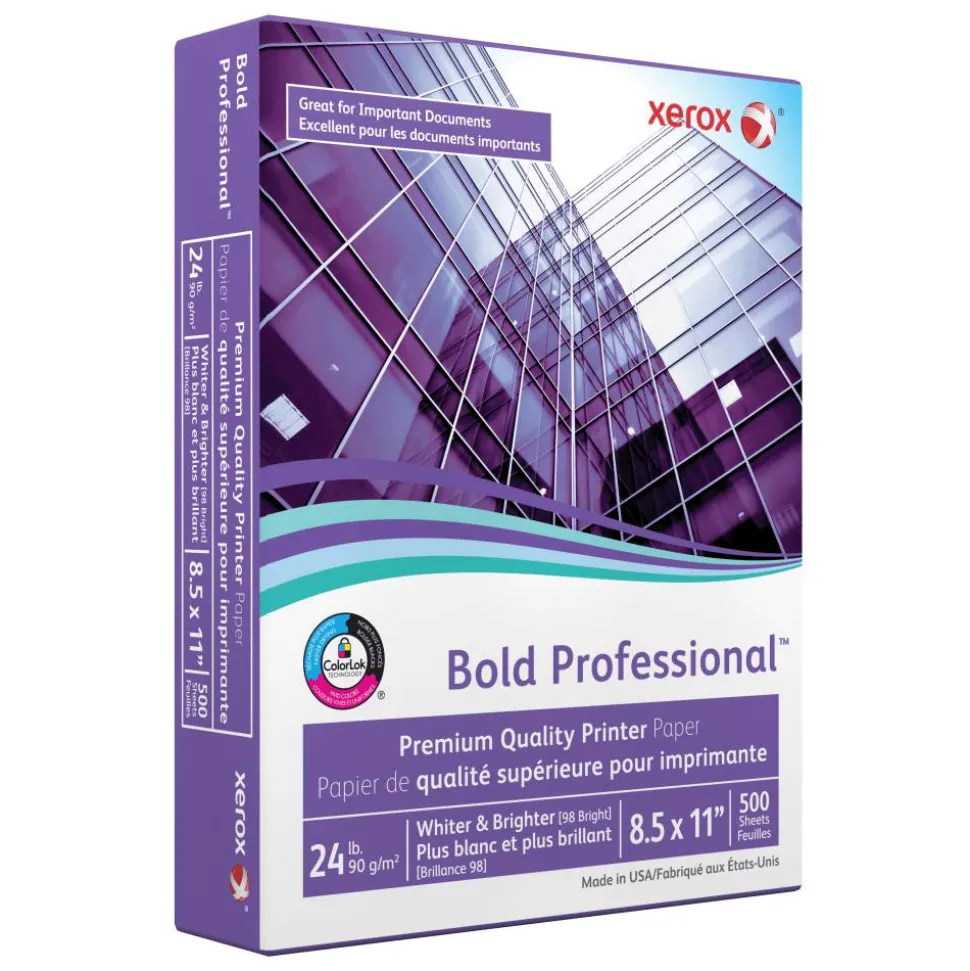 Xerox Bold Professional Premium Quality Inkjet Or Laser Paper, 1 Ream, Letter Size, Ream Of 500 Sheets, 24 Lb, 98 Brightness - 3R13038