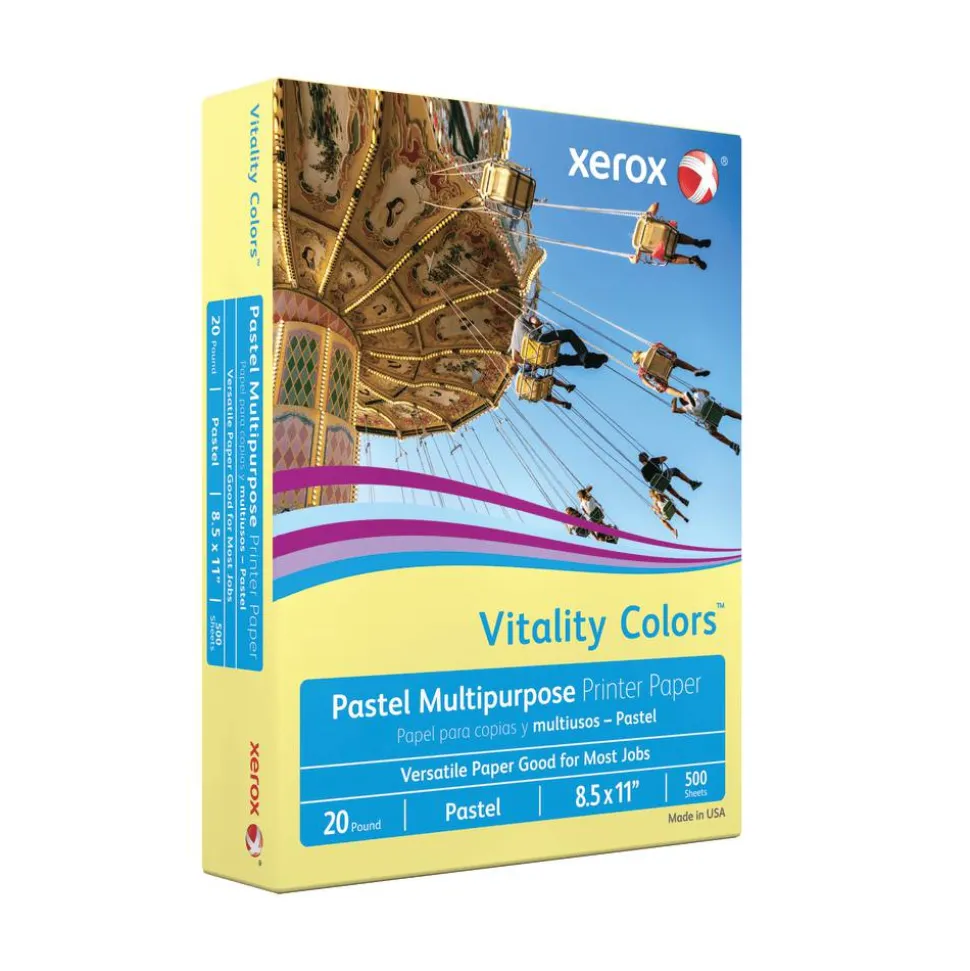 Xerox Vitality Colors Multi-Use Printer & Copy Paper, 1 Ream, Yellow, Letter (8.5" x 11"), 500 Sheets Per Ream, 20 Lb, 30% Recycled