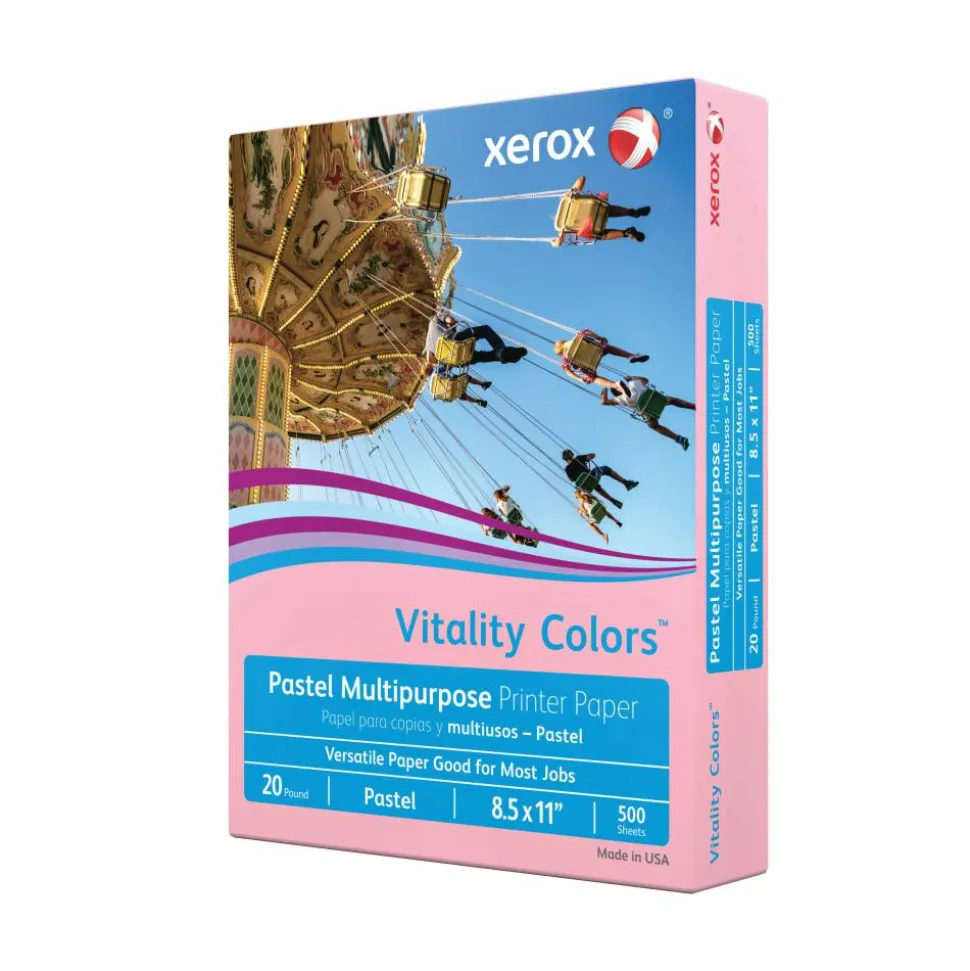 Xerox Vitality Colors Multi-Use Printer & Copy Paper, 1 Ream, Pink, Letter (8.5" x 11"), 500 Sheets Per Ream, 20 Lb, 30% Recycled