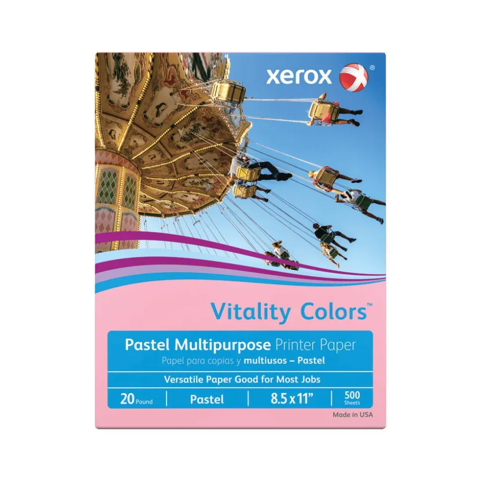 Xerox Vitality Colors Multi-Use Printer & Copy Paper, 1 Ream, Pink, Letter (8.5" x 11"), 500 Sheets Per Ream, 20 Lb, 30% Recycled
