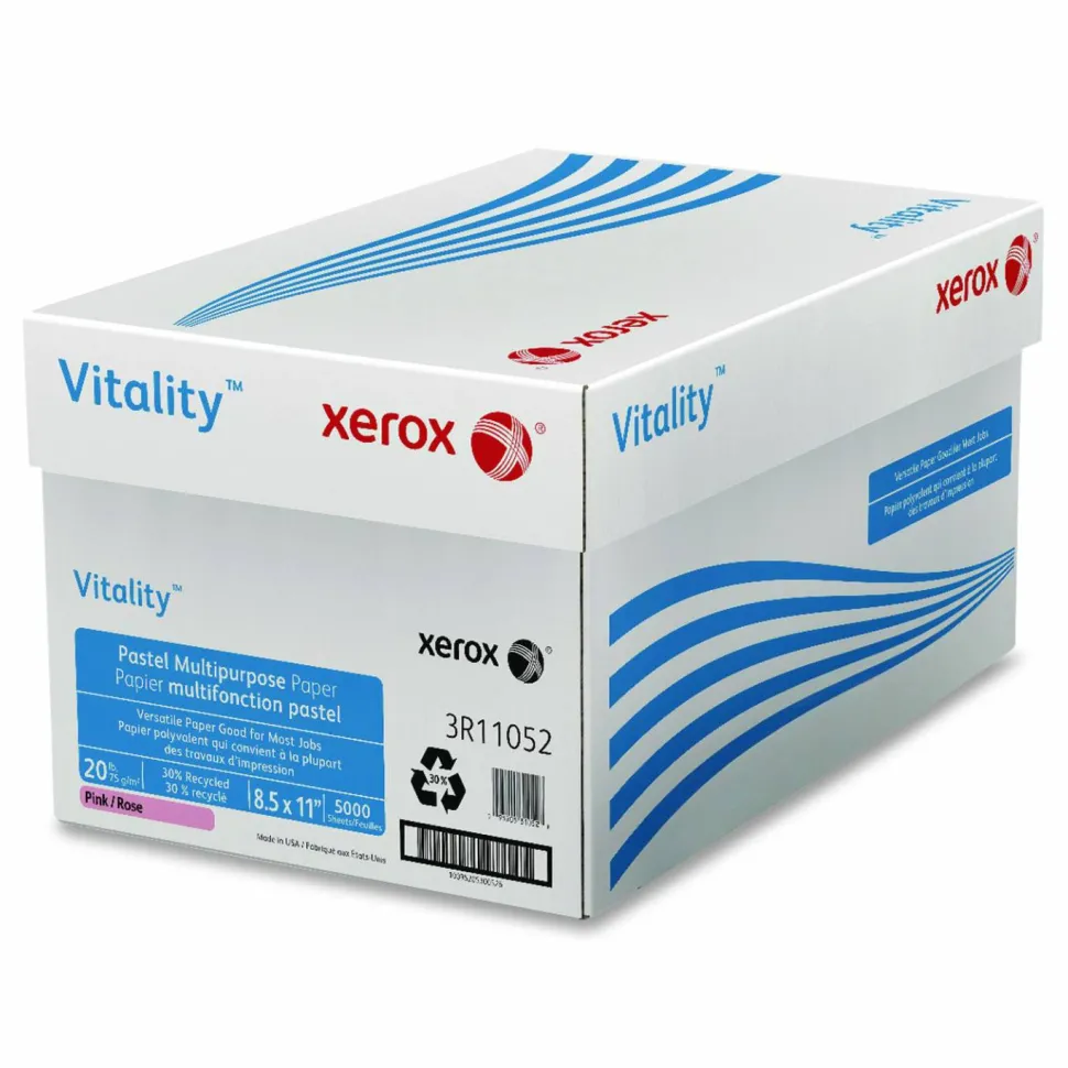 Xerox Vitality Colors Multi-Use Printer & Copy Paper, 1 Ream, Pink, Letter (8.5" x 11"), 500 Sheets Per Ream, 20 Lb, 30% Recycled