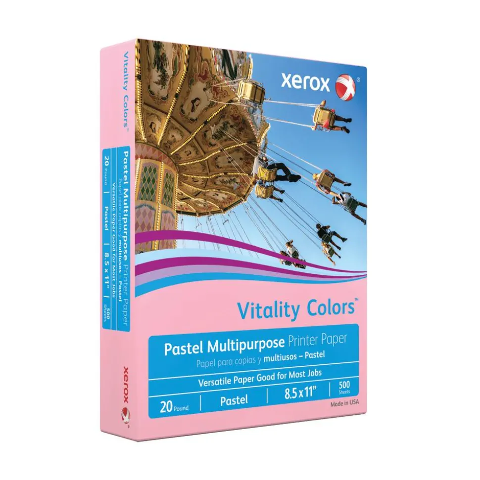 Xerox Vitality Colors Multi-Use Printer & Copy Paper, 1 Ream, Pink, Letter (8.5" x 11"), 500 Sheets Per Ream, 20 Lb, 30% Recycled