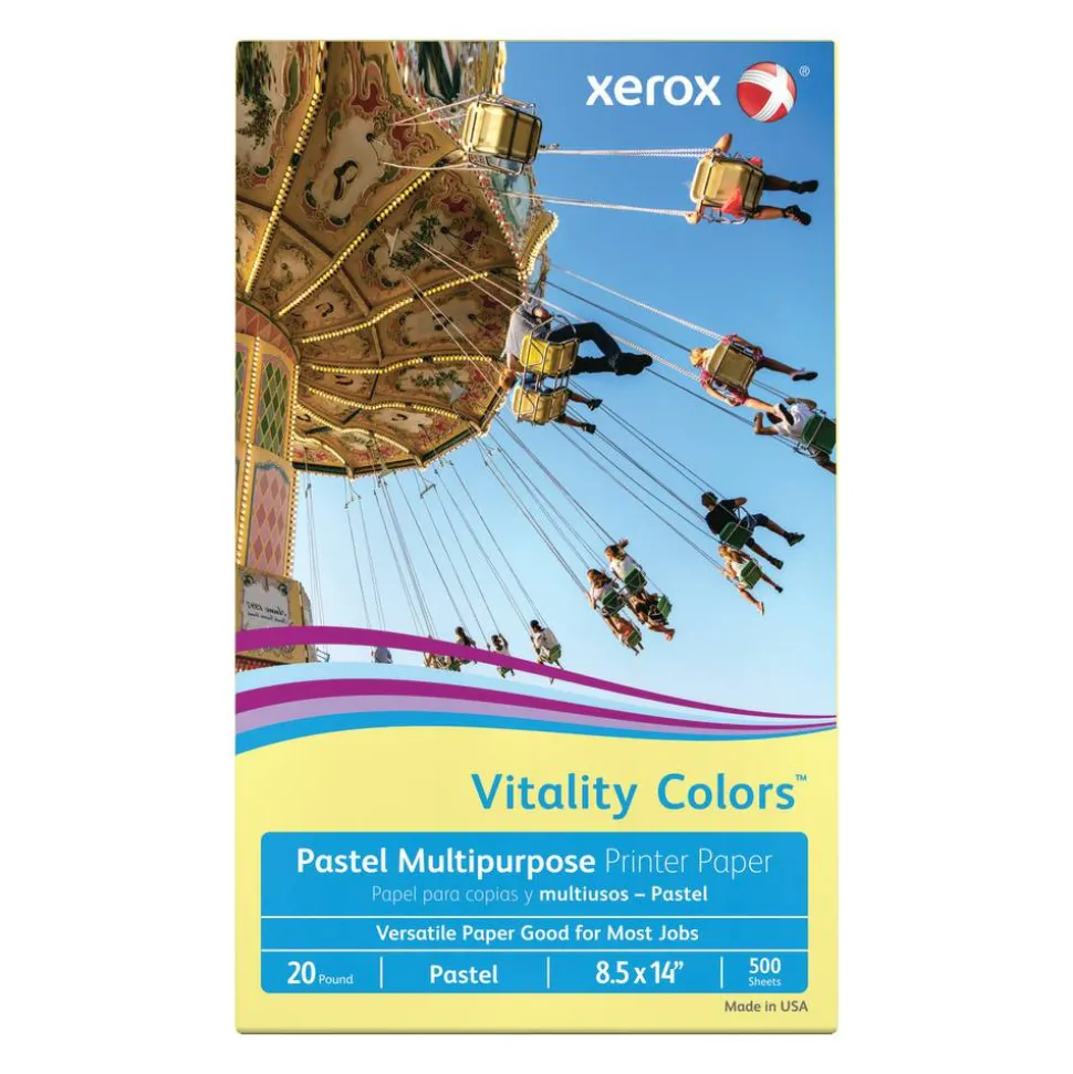 Xerox Vitality Colors Multi-Use Printer & Copy Paper, 1 Ream, Yellow, Legal (8.5" x 14"), 500 Sheets Per Ream, 20 Lb, 30% Recycled