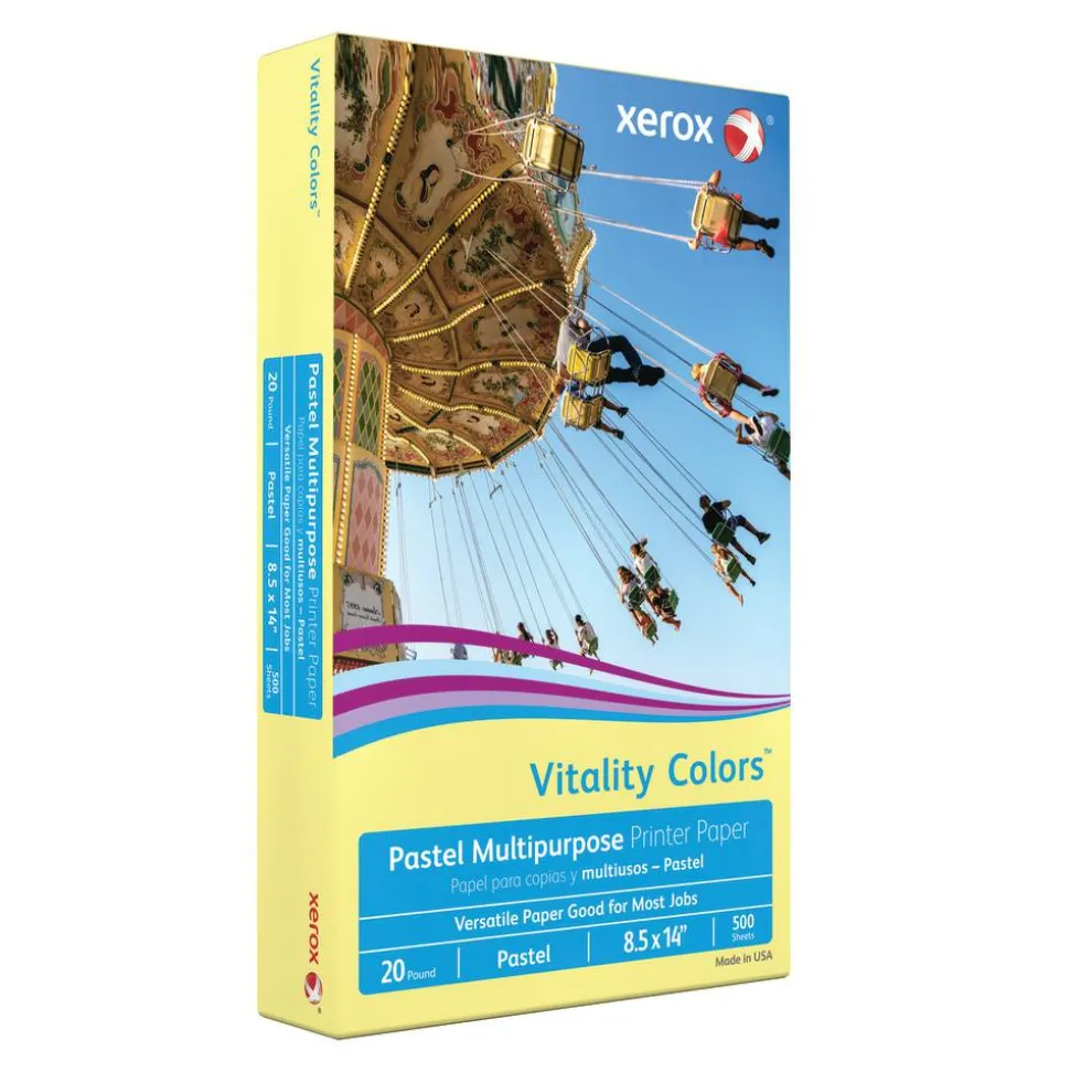 Xerox Vitality Colors Multi-Use Printer & Copy Paper, 1 Ream, Yellow, Legal (8.5" x 14"), 500 Sheets Per Ream, 20 Lb, 30% Recycled