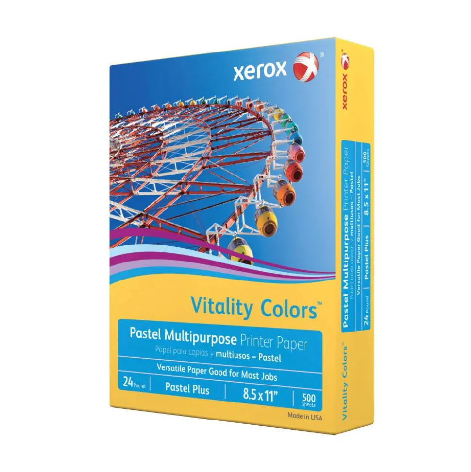 Xerox Vitality Colors Pastel Plus Color Multi-Use Printer & Copy Paper, 1 Ream, Goldenrod, Letter (8.5" x 11"), 500 Sheets/Ream, 24 Lb