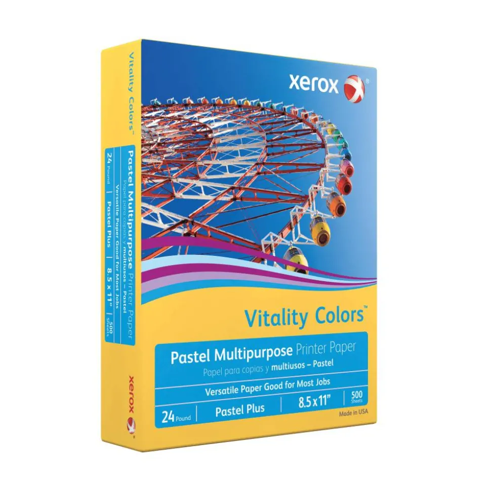 Xerox Vitality Colors Pastel Plus Color Multi-Use Printer & Copy Paper, 1 Ream, Goldenrod, Letter (8.5" x 11"), 500 Sheets/Ream, 24 Lb