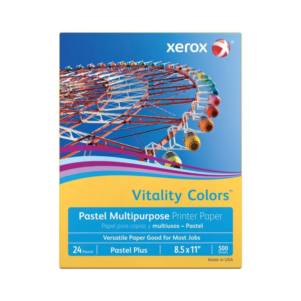 Xerox Vitality Colors Pastel Plus Color Multi-Use Printer & Copy Paper, 1 Ream, Goldenrod, Letter (8.5" x 11"), 500 Sheets/Ream, 24 Lb