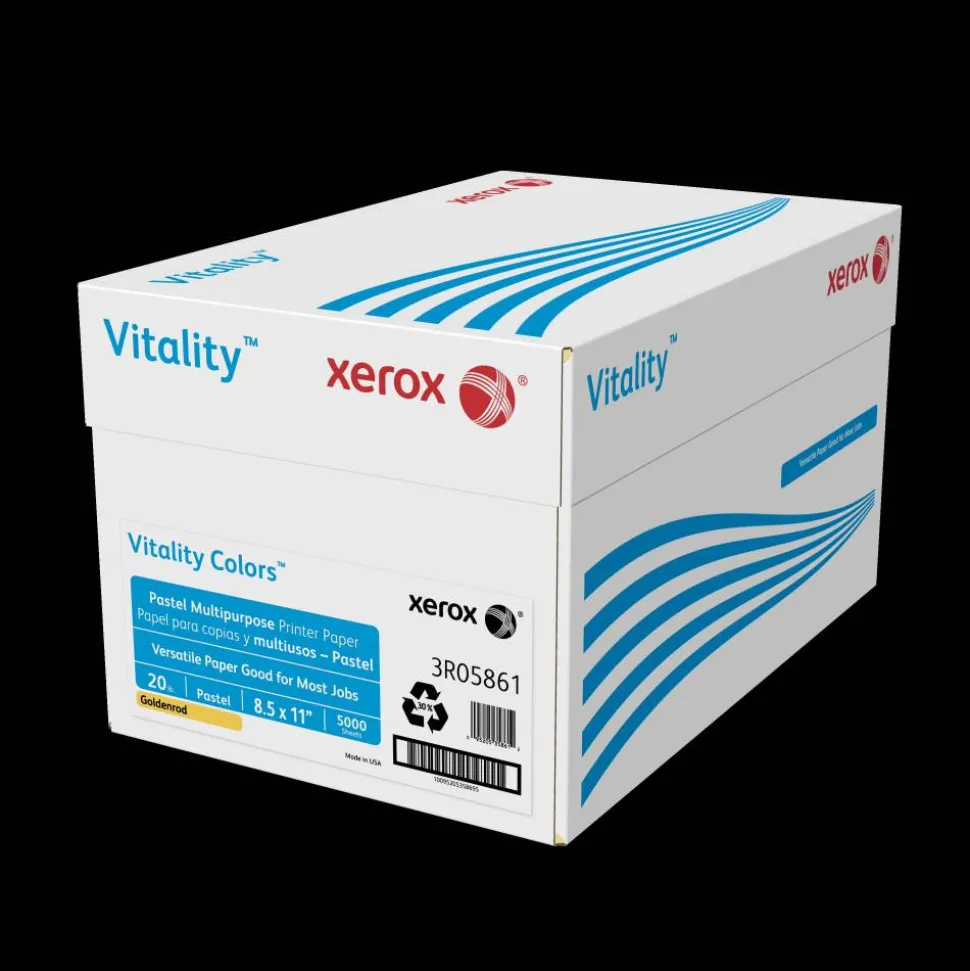 Xerox Vitality Colors Pastel Multi-Use Printer & Copy Paper, 10 Reams, Goldenrod, Letter (8.5" x 11"), 5000 Sheets Per Case, 20 Lb, 30% Recycled
