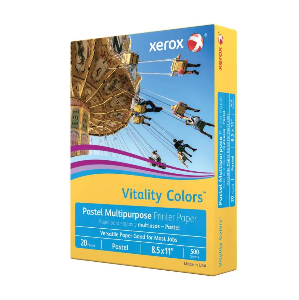 Xerox Vitality Colors Pastel Multi-Use Printer & Copy Paper, 10 Reams, Goldenrod, Letter (8.5" x 11"), 5000 Sheets Per Case, 20 Lb, 30% Recycled