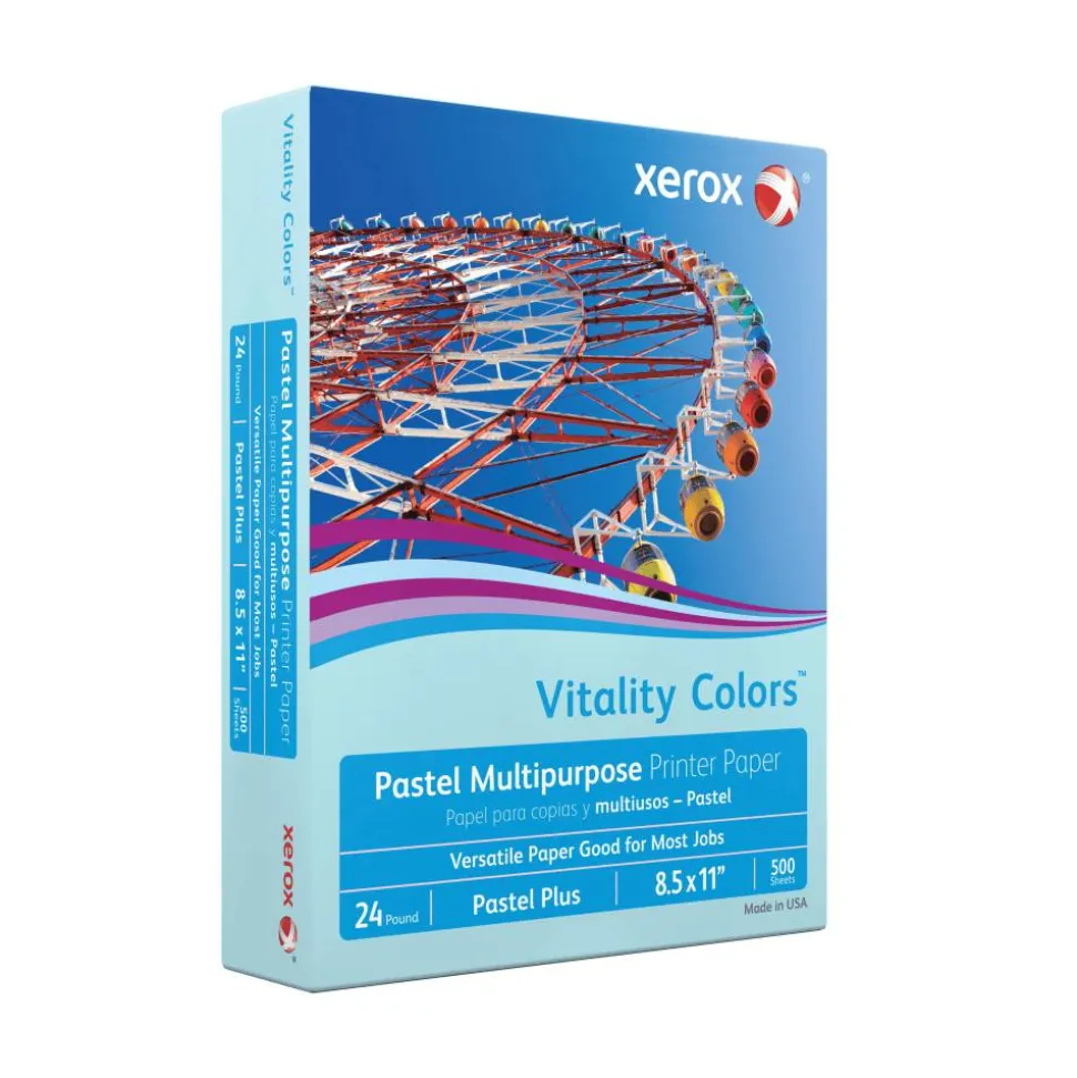 Xerox Vitality Colors Pastel Plus Color Multi-Use Printer & Copy Paper, 1 Ream, Blue, Letter (8.5" x 11"), 500 Sheets Per Ream, 24 Lb, 30% Recycled