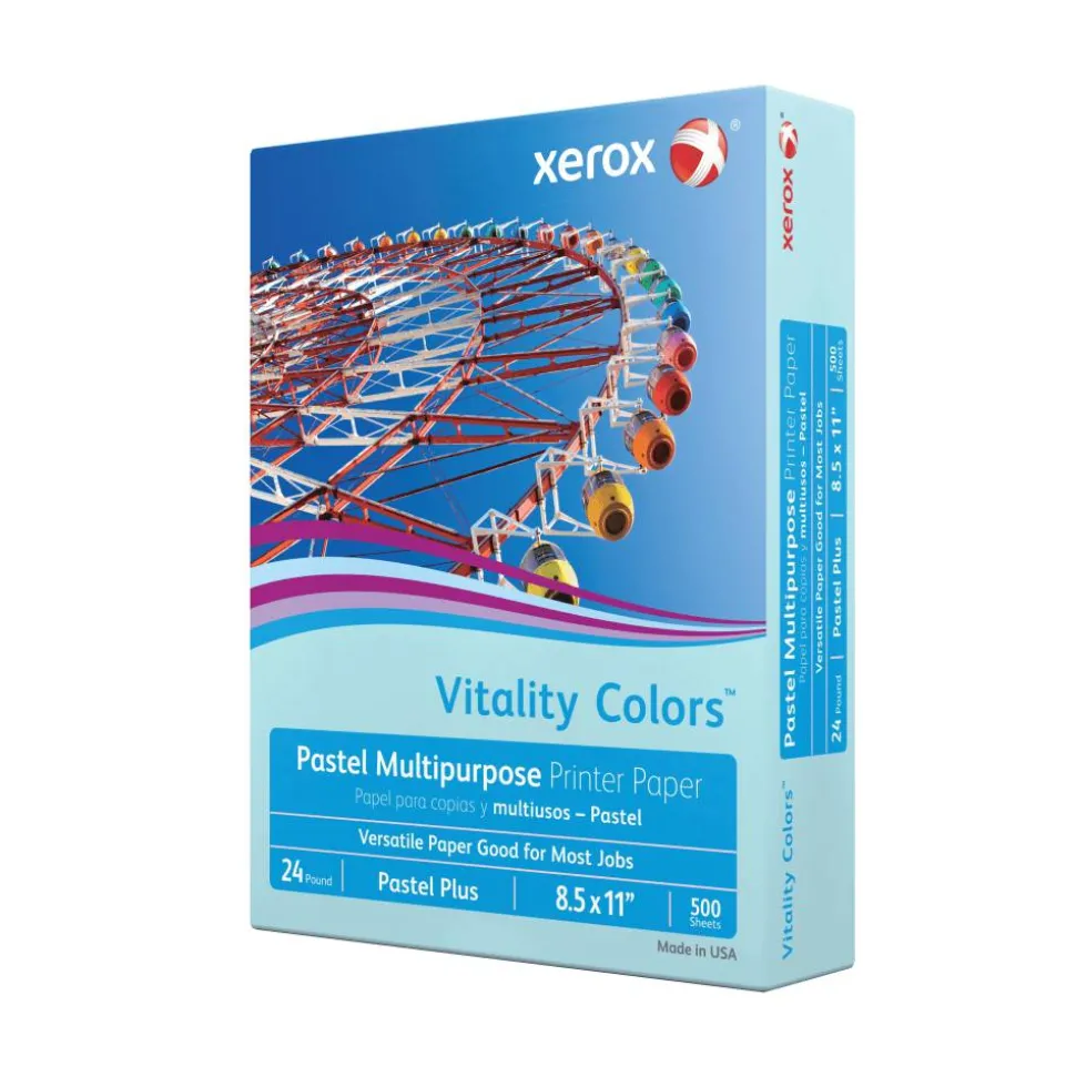 Xerox Vitality Colors Pastel Plus Color Multi-Use Printer & Copy Paper, 1 Ream, Blue, Letter (8.5" x 11"), 500 Sheets Per Ream, 24 Lb, 30% Recycled