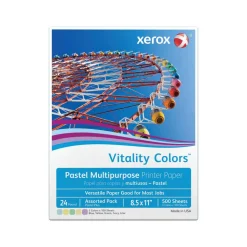 Xerox Vitality Colors Pastel Plus Color Multi-Use Printer & Copy Paper, 1 Ream, Assorted, Letter (8.5" x 11"), 500 Sheets/Ream, 24 Lb