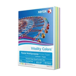 Xerox Vitality Colors Pastel Plus Color Multi-Use Printer & Copy Paper, 1 Ream, Assorted, Letter (8.5" x 11"), 500 Sheets/Ream, 24 Lb