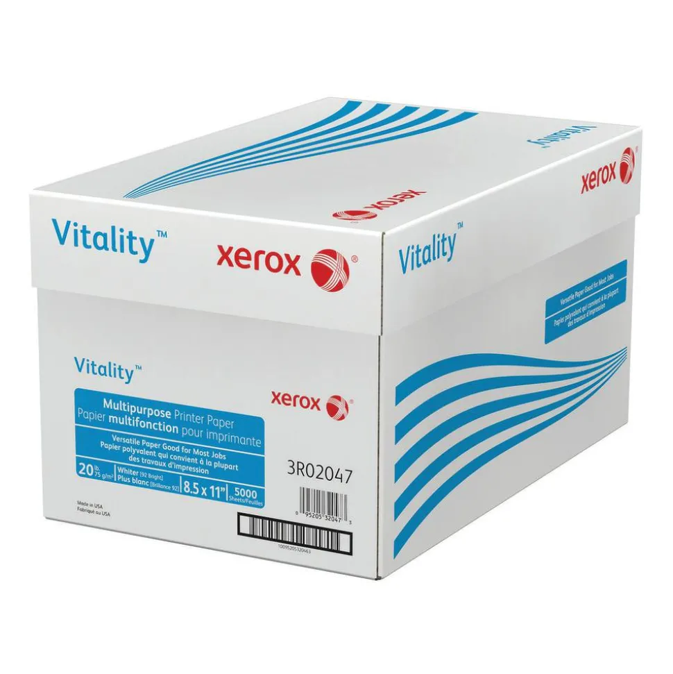 Xerox Vitality Multi-Use Printer & Copy Paper, White, Letter (8.5" x 11"), 5000 Sheets Per Case, 20 Lb, 92 Brightness, FSC Certified