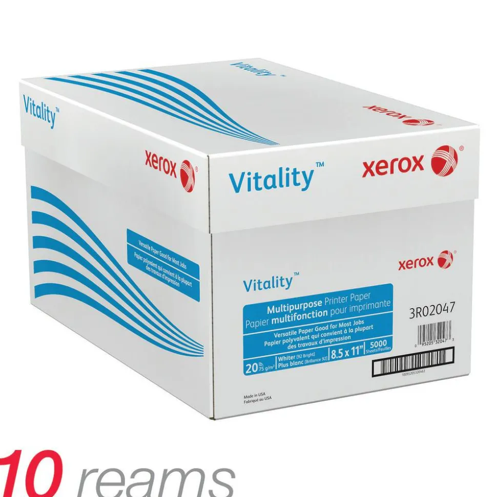 Xerox Vitality Multi-Use Printer & Copy Paper, White, Letter (8.5" x 11"), 5000 Sheets Per Case, 20 Lb, 92 Brightness, FSC Certified