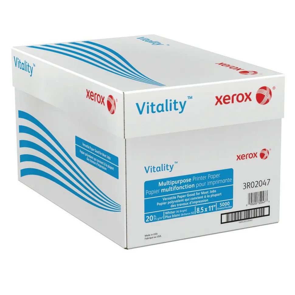 Xerox Vitality Multi-Use Printer & Copy Paper, White, Letter (8.5" x 11"), 5000 Sheets Per Case, 20 Lb, 92 Brightness, FSC Certified
