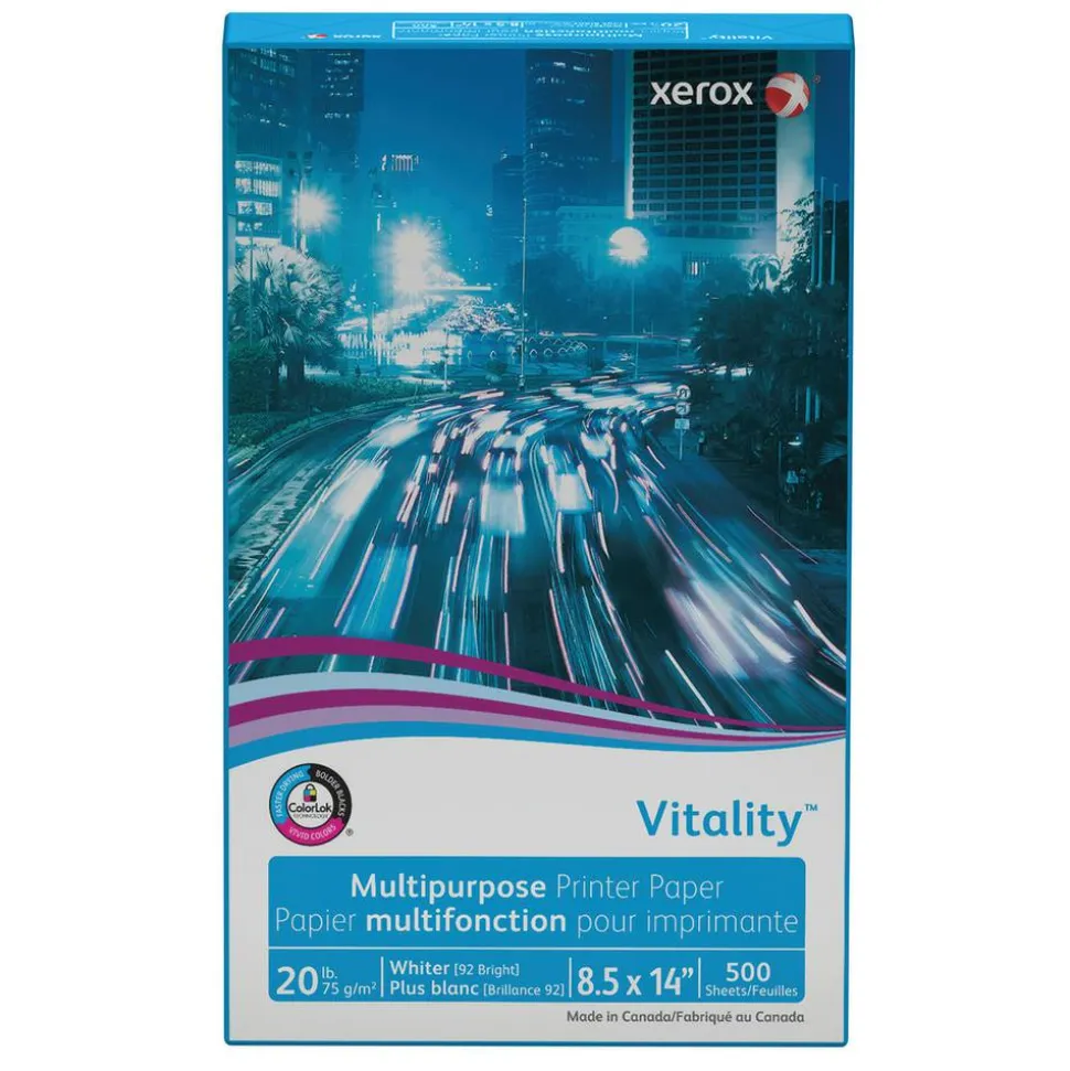 Xerox Vitality Multi-Use Printer & Copy Paper, White, Legal (8.5" x 14"), 500 Sheets Per Ream, 20 Lb, 92 Brightness, FSC Certified