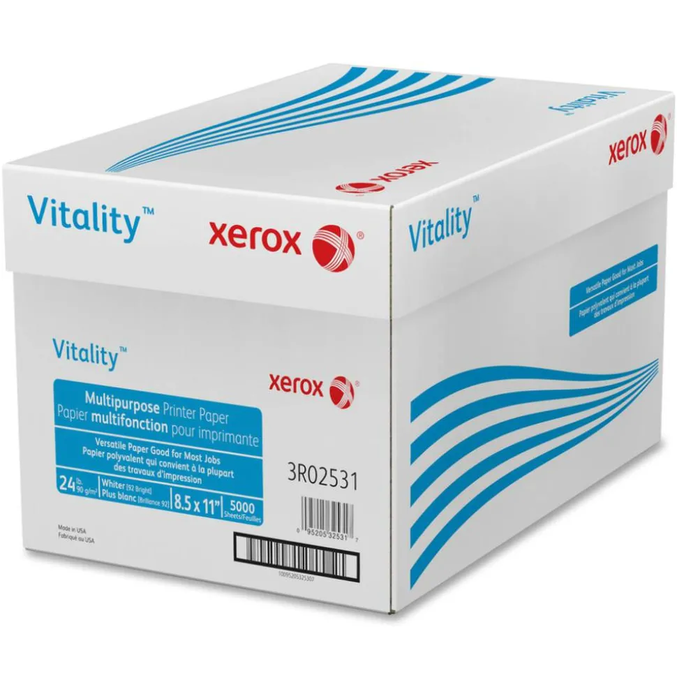 Xerox Vitality Multi-Use Printer & Copy Paper, White, Letter (8.5" x 11"), 5000 Sheets Per Case, 24 Lb, 92 Brightness, FSC Certified