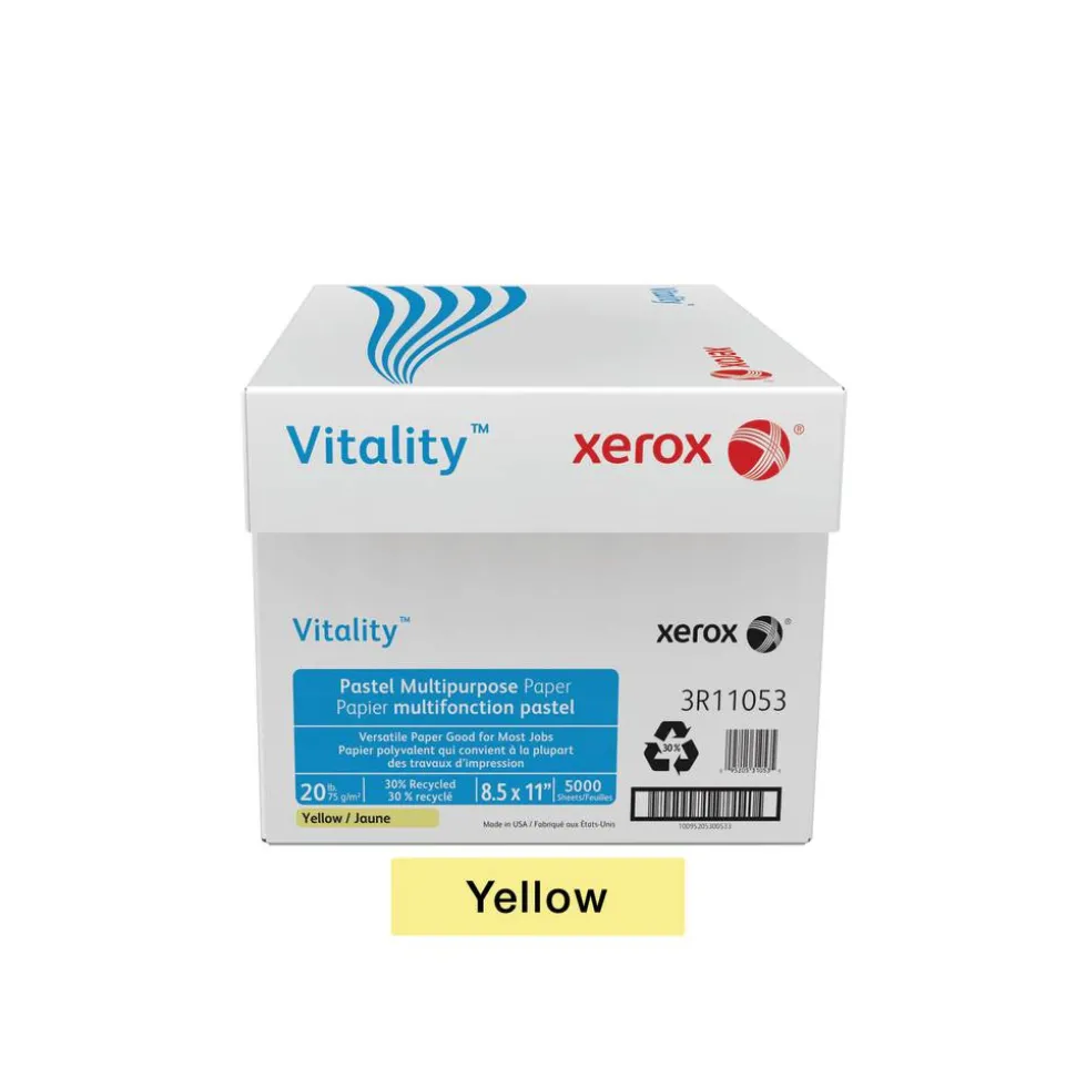 Xerox Vitality Pastel Color Multi-Use Printer & Copy Paper, 10 Reams, Yellow, Letter Size, 5000 Sheets Per Case, 20 Lb, 30% Recycled - 3R11053-CT