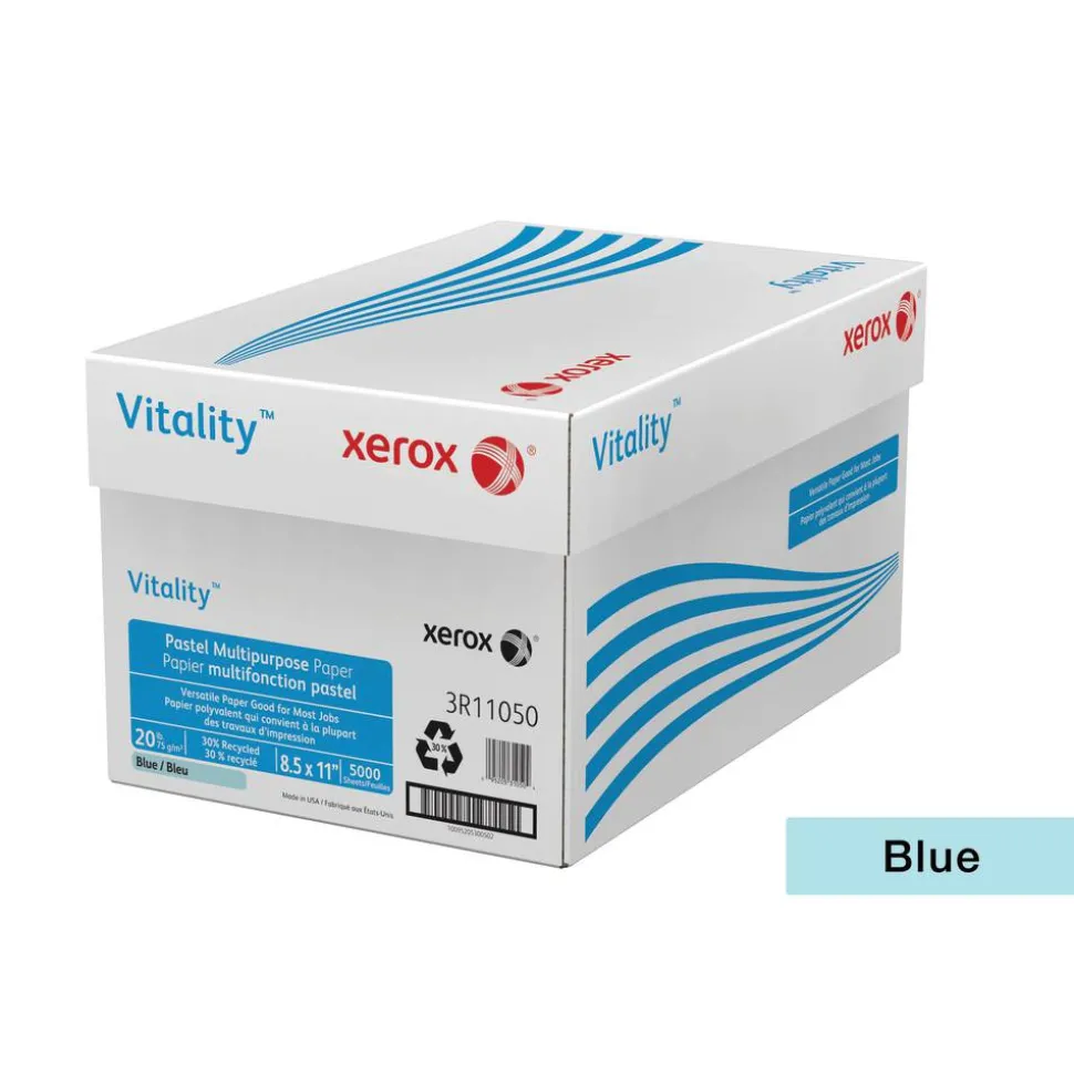 Xerox Vitality Pastel Color Multi-Use Printer & Copy Paper, 10 Reams, Blue, Letter Size, 5000 Sheets Per Case, 20 Lb, 30% Recycled - 3R11050-CT