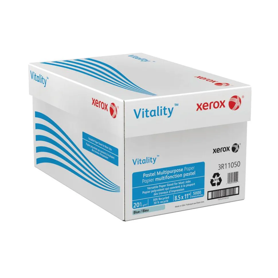 Xerox Vitality Pastel Color Multi-Use Printer & Copy Paper, 10 Reams, Blue, Letter Size, 5000 Sheets Per Case, 20 Lb, 30% Recycled - 3R11050-CT
