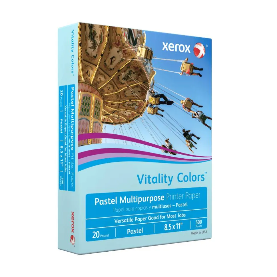 Xerox Vitality Pastel Color Multi-Use Printer & Copy Paper, 10 Reams, Blue, Letter Size, 5000 Sheets Per Case, 20 Lb, 30% Recycled - 3R11050-CT