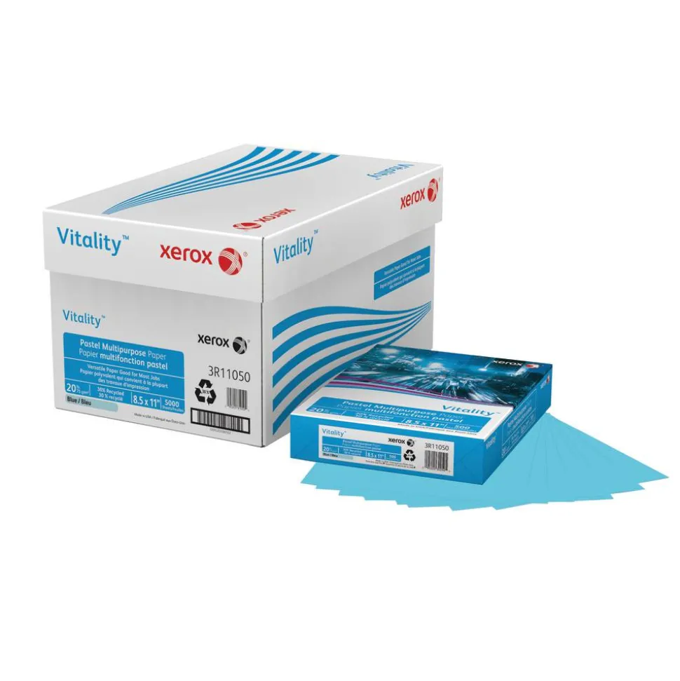 Xerox Vitality Pastel Color Multi-Use Printer & Copy Paper, 10 Reams, Blue, Letter Size, 5000 Sheets Per Case, 20 Lb, 30% Recycled - 3R11050-CT