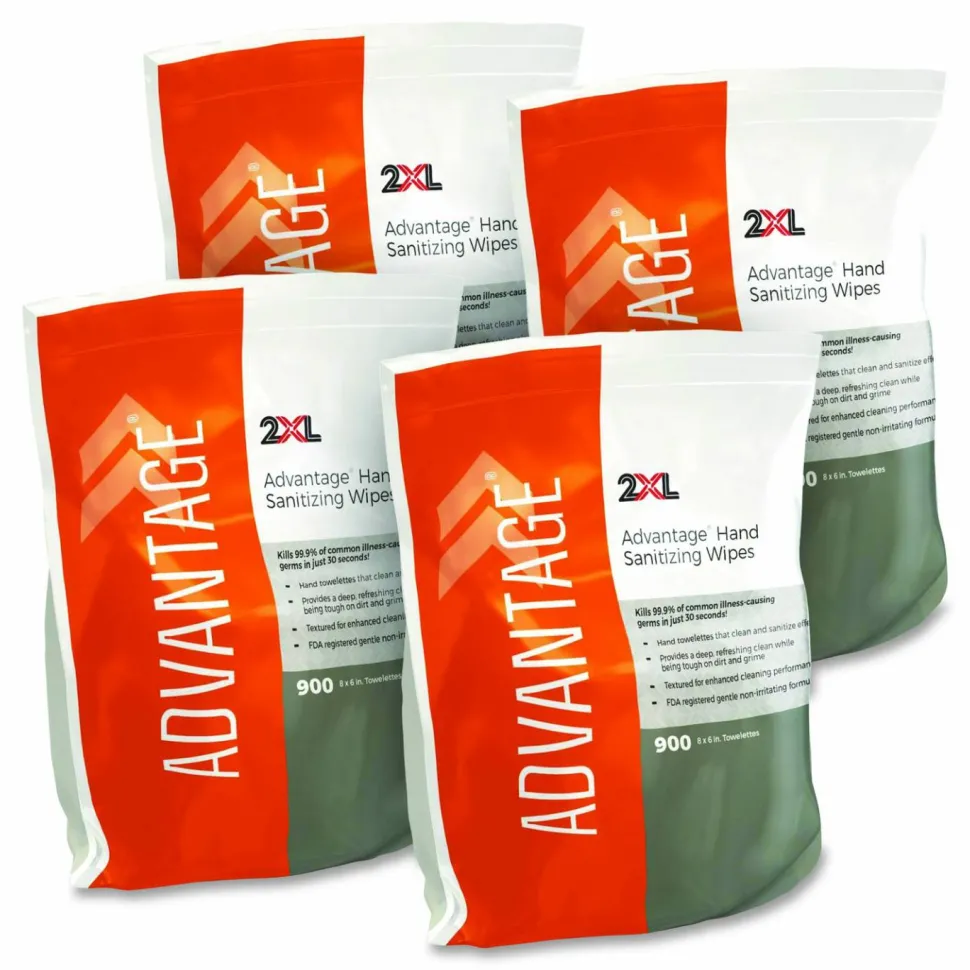 2XL GymWipes Advantage All Surface One-Step Cleaner Refills, 8" x 9", 900 Wipes Per Roll, Carton Of 4
