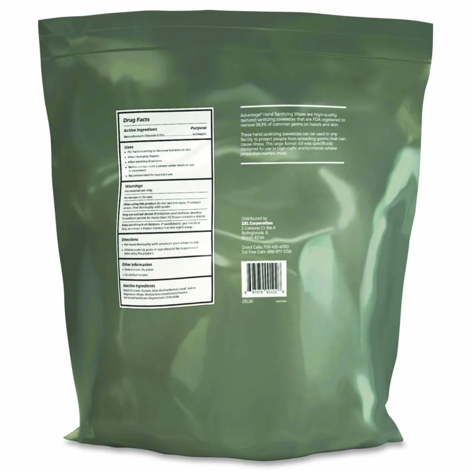 2XL GymWipes Advantage All Surface One-Step Cleaner Refills, 8" x 9", 900 Wipes Per Roll, Carton Of 4