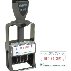 Xstamper Heavy-duty PAID Self-Inking Dater - Message/Date Stamp - PAID - Blue, Red - Metal, Plastic Metal - 1 Each