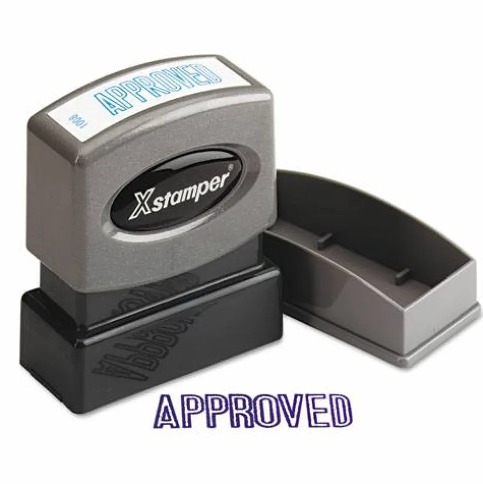 Xstamper One-Color Title Stamp, Pre-Inked, "Approved", Blue