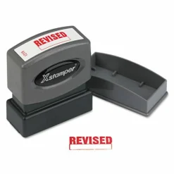 Xstamper One-Color Title Stamp, Pre-Inked, "Revised", Red