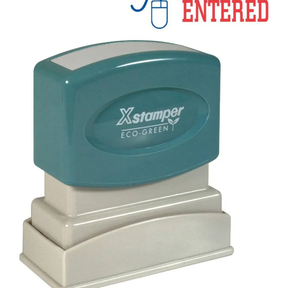 Xstamper Pre-Inked, Re-Inkable Two-Color Title Stamp, "Entered"