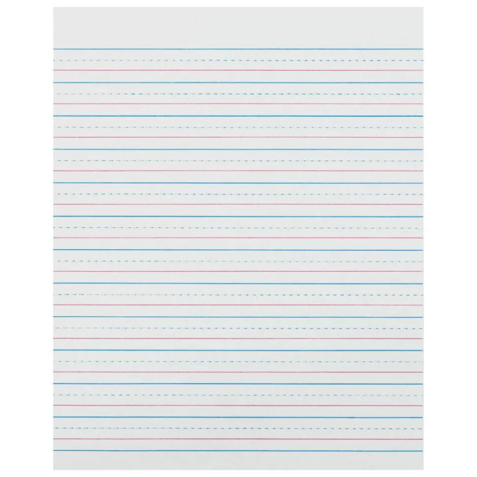 Zaner-Bloser Pacon Broken Midline Sulphite Paper - 500 Sheets - 0.50" Ruled - 8" x 10 1/2" Sheet Size - White Paper - 500 / Ream