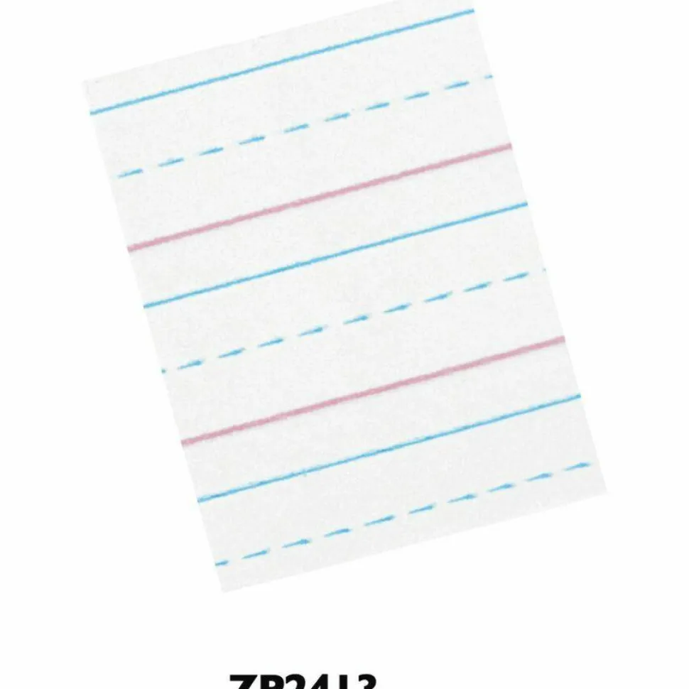Zaner-Bloser Pacon Broken Midline Sulphite Paper - 500 Sheets - 0.50" Ruled - 8" x 10 1/2" Sheet Size - White Paper - 500 / Ream