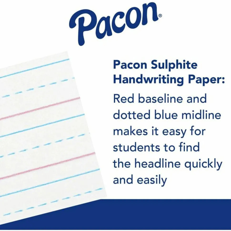 Zaner-Bloser Pacon Broken Midline Sulphite Paper - 500 Sheets - 0.50" Ruled - 8" x 10 1/2" Sheet Size - White Paper - 500 / Ream
