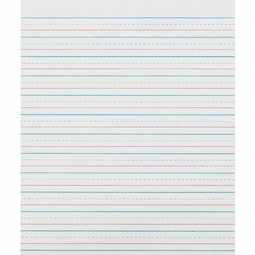 Zaner-Bloser Pacon Broken Midline Sulphite Paper - 500 Sheets - 0.50" Ruled - 8" x 10 1/2" Sheet Size - White Paper - 500 / Ream