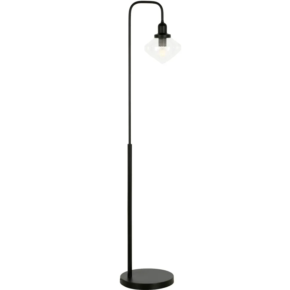 Zariza Arc Floor Lamp with Glass Shade in Blackened Bronze/Clear
