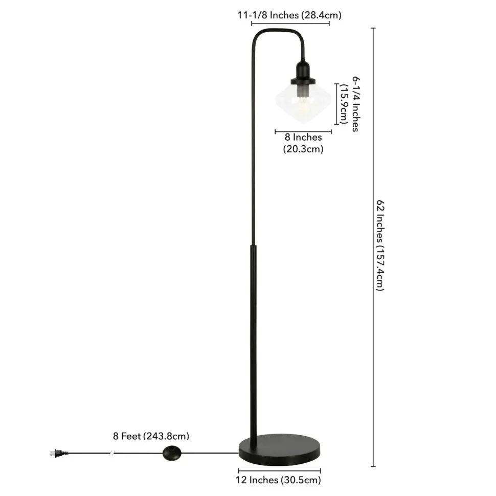 Zariza Arc Floor Lamp with Glass Shade in Blackened Bronze/Clear