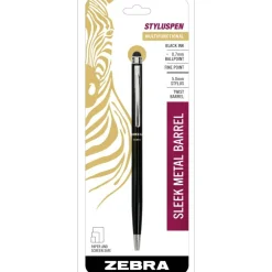 Zebra Pen Retractable Ballpoint Pen With Stylus, Fine Point, 0.7 mm, Black Barrel, Black Ink