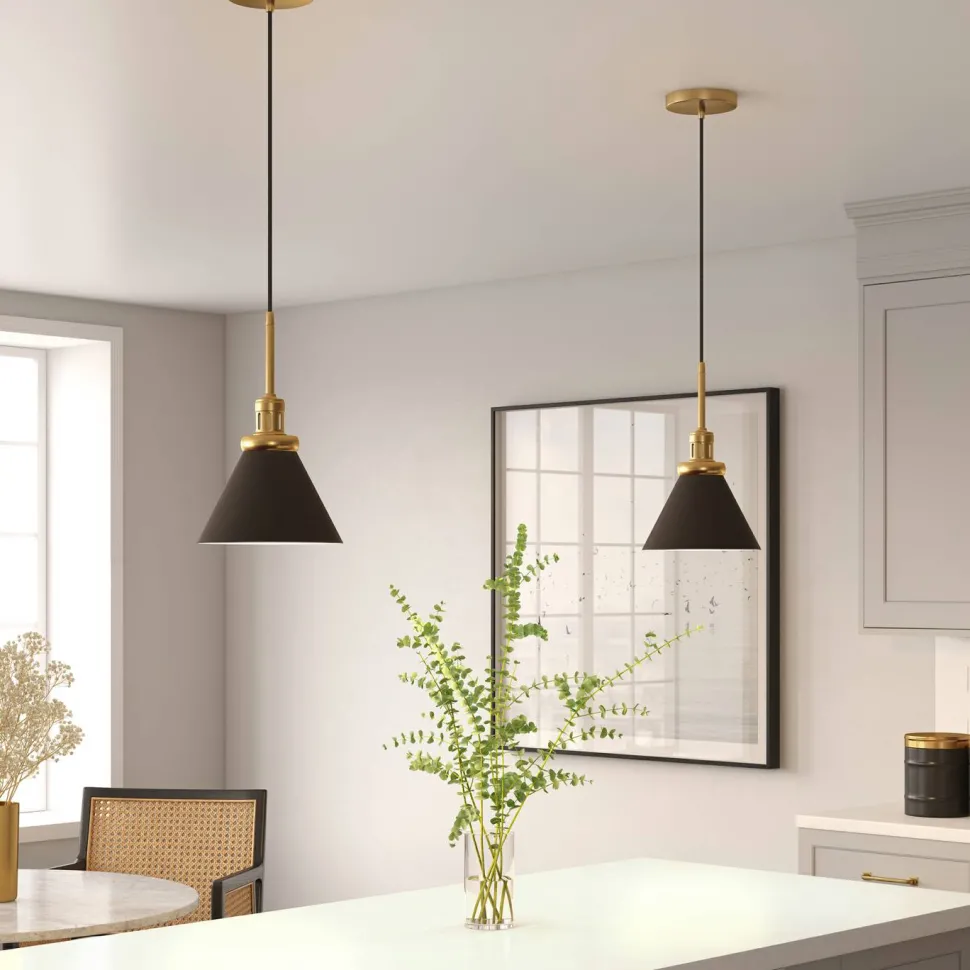 Zeno 8.5" Wide Pendant with Metal Shade in Blackened Bronze/Blackened Bronze