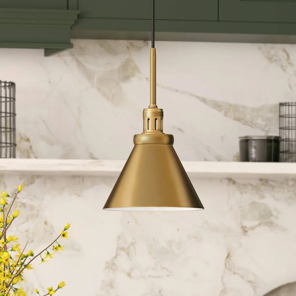 Zeno 8.5" Wide Pendant with Metal Shade in Brass/Brass